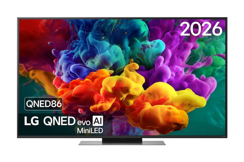 Vooraanzicht van 55 inch LG QNED evo AI QNED86 Mini LED 4K Smart TV 2026 55QNED86B6B